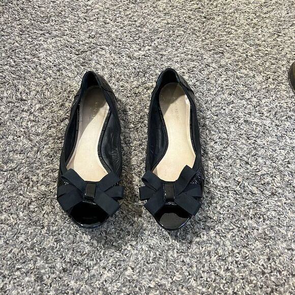 Kate Spade New York Black Peep Toe Ballet Flats Shoes Size 8.5 Patent Leather - Picture 8 of 8